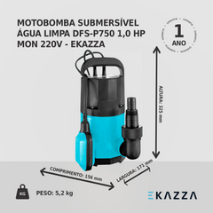 Bomba d'água Submersível DFS-P750 1,0 HP Ekazza