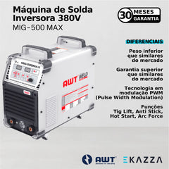 Máquina de Solda Inversora MIG-500 MAX 380V - AWT