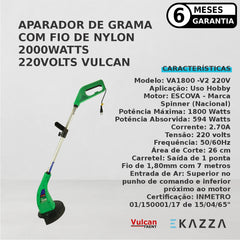 Aparador de Grama c/ Fio de Nylon 2000W - Vulcan