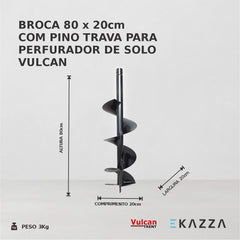 Broca 80x20cm c/ Pino Trava p/ Perf de Solo - Vulcan