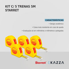 Kit c/ 5 Trenas de Bolso 5M/16' MM/POL STS34-5ME - Starrett