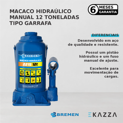 Macaco Hidráulico tipo Garrafa Manual 12 Toneladas - Bremen