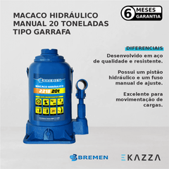 Macaco Hidráulico tipo Garrafa Manual 20 Toneladas - Bremen