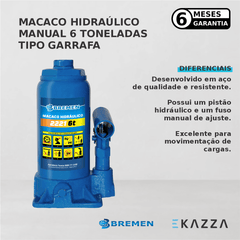 Macaco Hidráulico tipo Garrafa Manual 6 Toneladas - Bremen