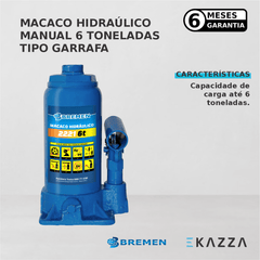 Macaco Hidráulico tipo Garrafa Manual 6 Toneladas - Bremen