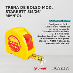 Trena de Bolso Série 8M/26' MM/POL STS1-8ME - Starrett