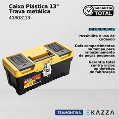 Caixa plástica ferramentas 13" trava metálica - Tramontina