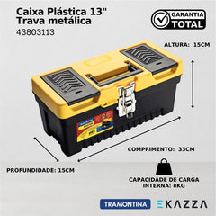 Caixa plástica ferramentas 13" trava metálica - Tramontina