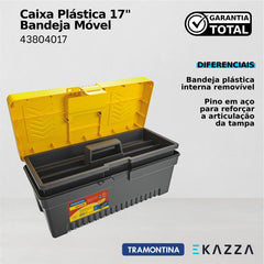 Caixa plástica ferramentas 17" bandeja móvel - Tramontina