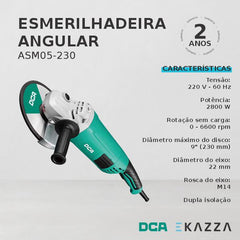 Esmerilhadeira Angular 9'' 2800W 220V ASM05-230 - DCA