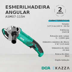 Esmerilhadeira 4.1/2'' 1020W ASM07-115H - DCA