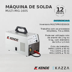 Máquina de Solda Inversora MULTI MIG 160S MMA 220V - KENDE